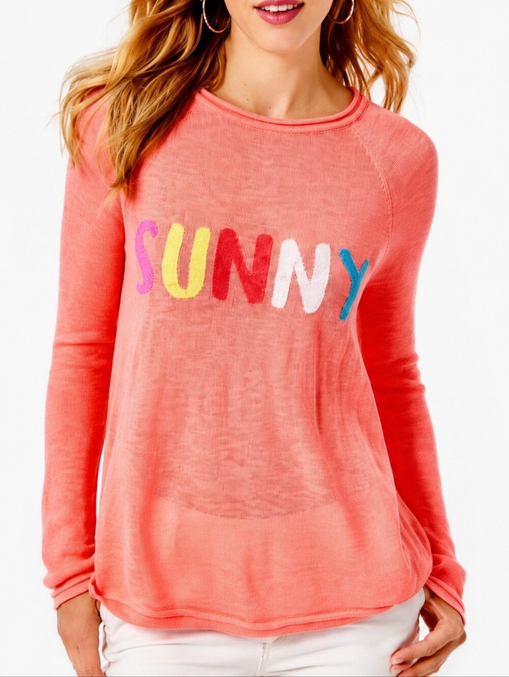 Lilly Pulitzer Danette Sunny Coral Graphic Knit Sweater Small - Picture 1 of 8